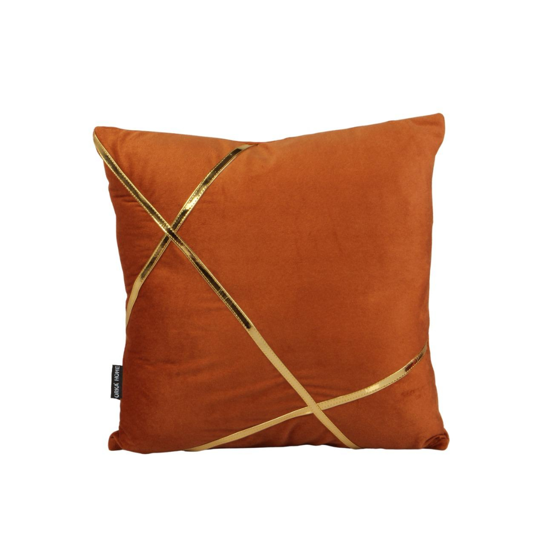 Orka Holland Velvet Fabric Cushion Gold Foil - Orange